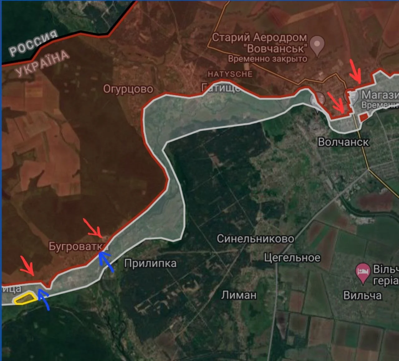 Волчанск - карта боевых действий на 14 июля 2024 года