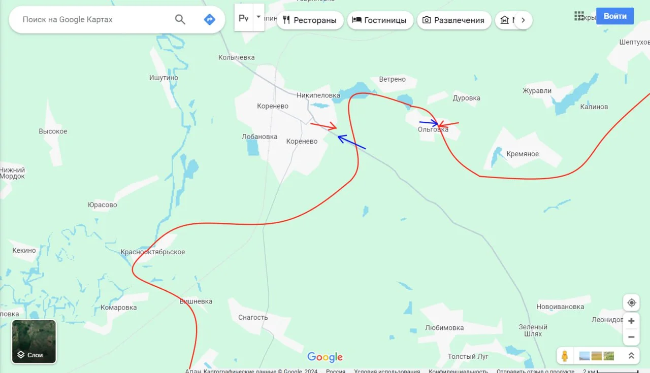 Курское направление: Кореневский участок - карта боевых действий сегодня 19.08.2024