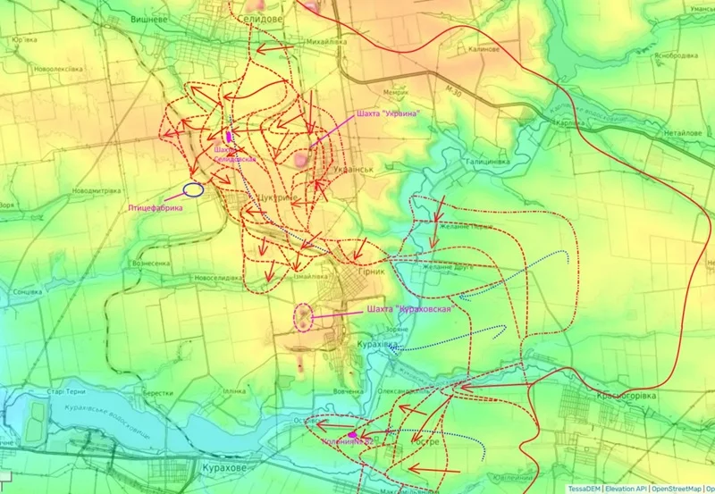 Селидовско-Кураховское направление. Карта боевых действий сегодня 3 октября 2024 года