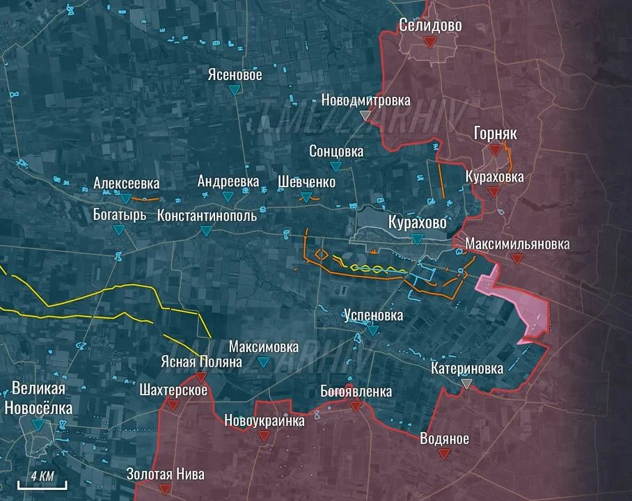 Кураховское направление - карта боевых действий