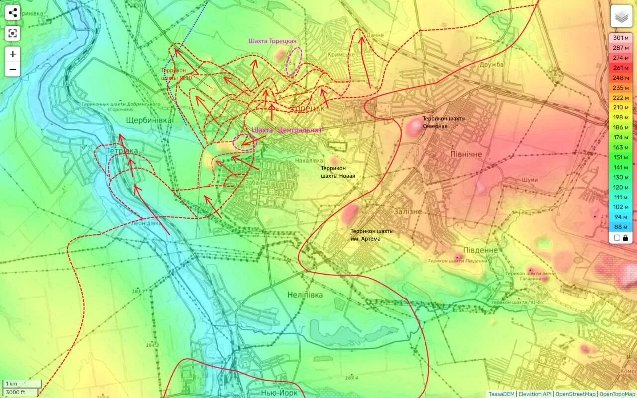 Торецкое направление - карта боевых действий